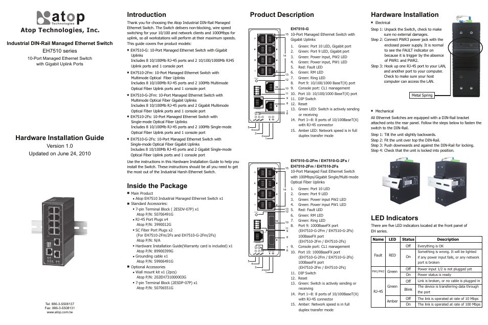 Atop Technology EH7510 Installation Guide User Manual | 2 pages