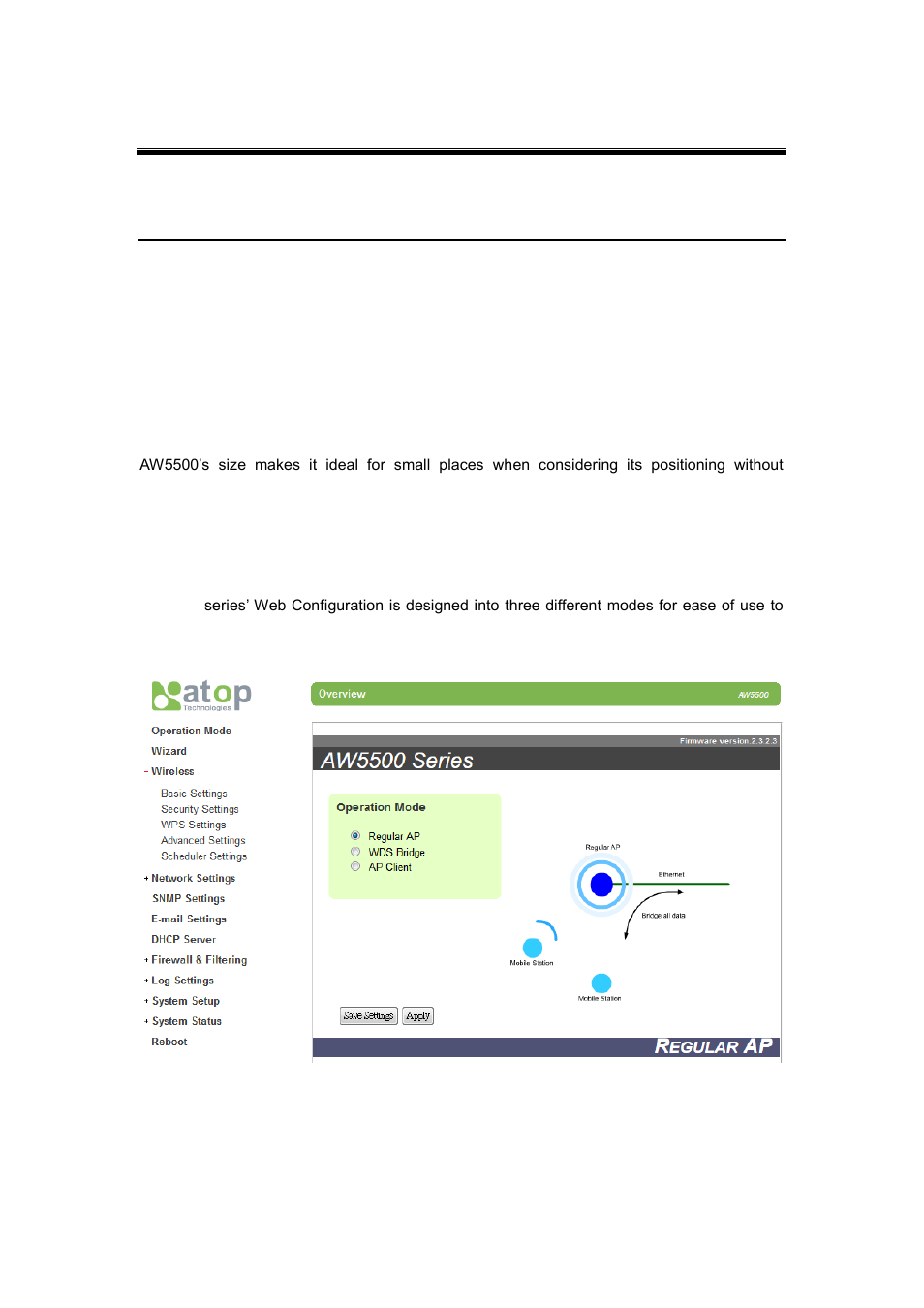 4 web console configuration, 1 overview information, 2 user interface overview | Web console configuration, Overview information, User interface overview | Atop Technology AW5500 User manual User Manual | Page 22 / 104