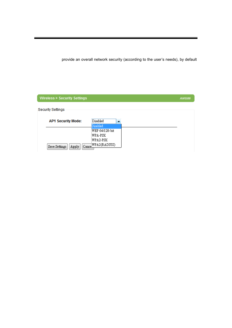 3 security settings, Security settings | Atop Technology AW5500 User manual User Manual | Page 33 / 104