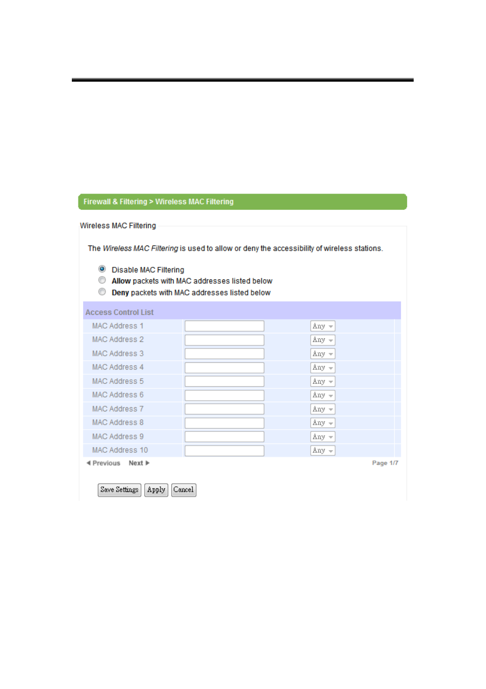 2 wireless mac filtering, Wireless mac filtering | Atop Technology AW5500 User manual User Manual | Page 56 / 104