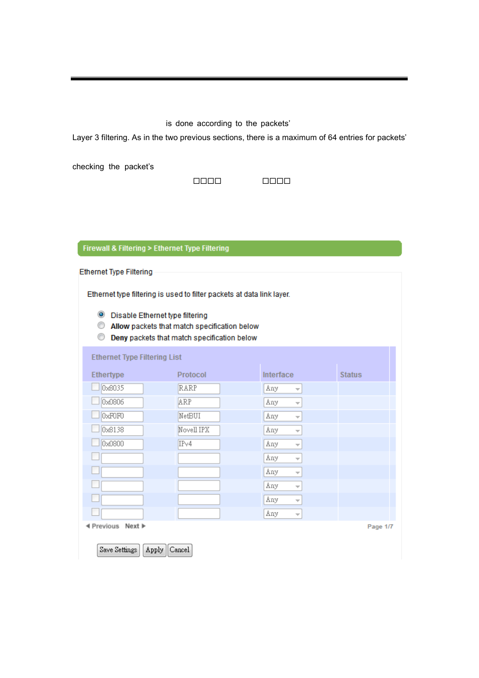 3 ethernet type filtering, Ethernet type filtering | Atop Technology AW5500 User manual User Manual | Page 57 / 104