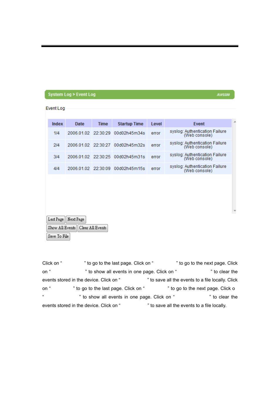 2 event log, Event log | Atop Technology AW5500 User manual User Manual | Page 61 / 104