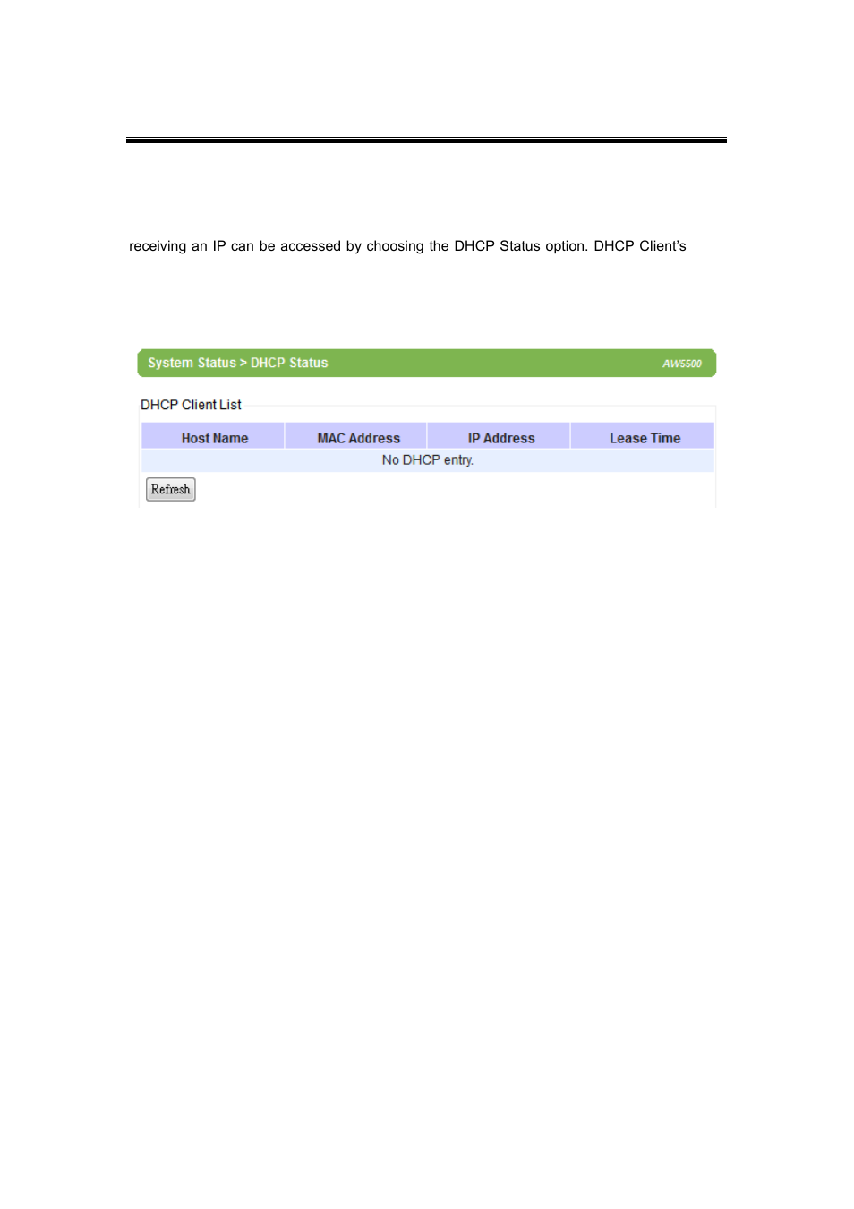 5 dhcp status, Dhcp status | Atop Technology AW5500 User manual User Manual | Page 72 / 104