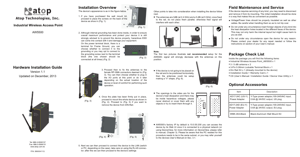 Atop Technology AW5500 Installation Guide User Manual | 2 pages