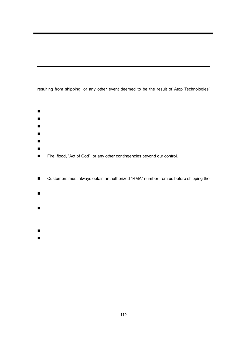 Warranty | Atop Technology SW550X User manual User Manual | Page 125 / 125