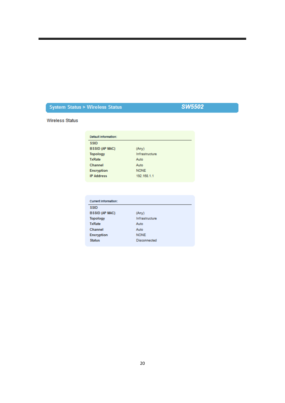 1 wireless status, Wireless status | Atop Technology SW550X User manual User Manual | Page 26 / 125