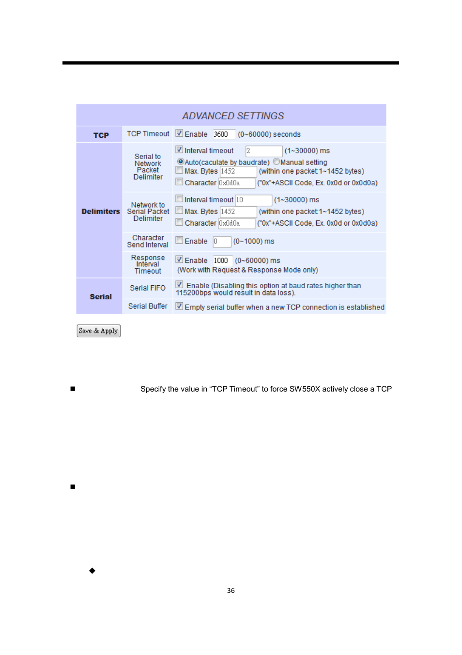 3 com configuration: advanced settings, Com configuration: advanced settings | Atop Technology SW550X User manual User Manual | Page 42 / 125