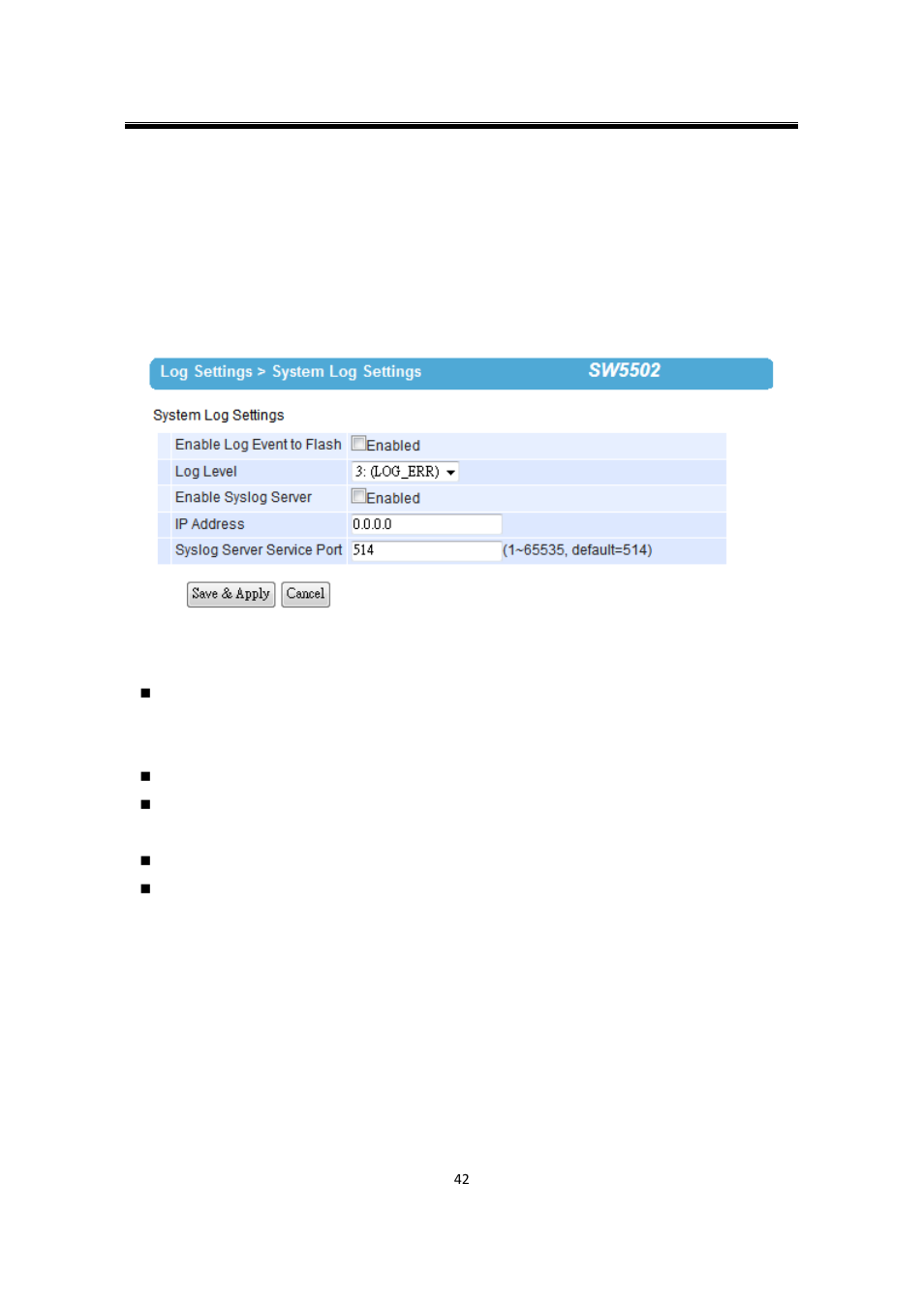 11 log settings, 1 system log settings, Log settings | System log settings | Atop Technology SW550X User manual User Manual | Page 48 / 125