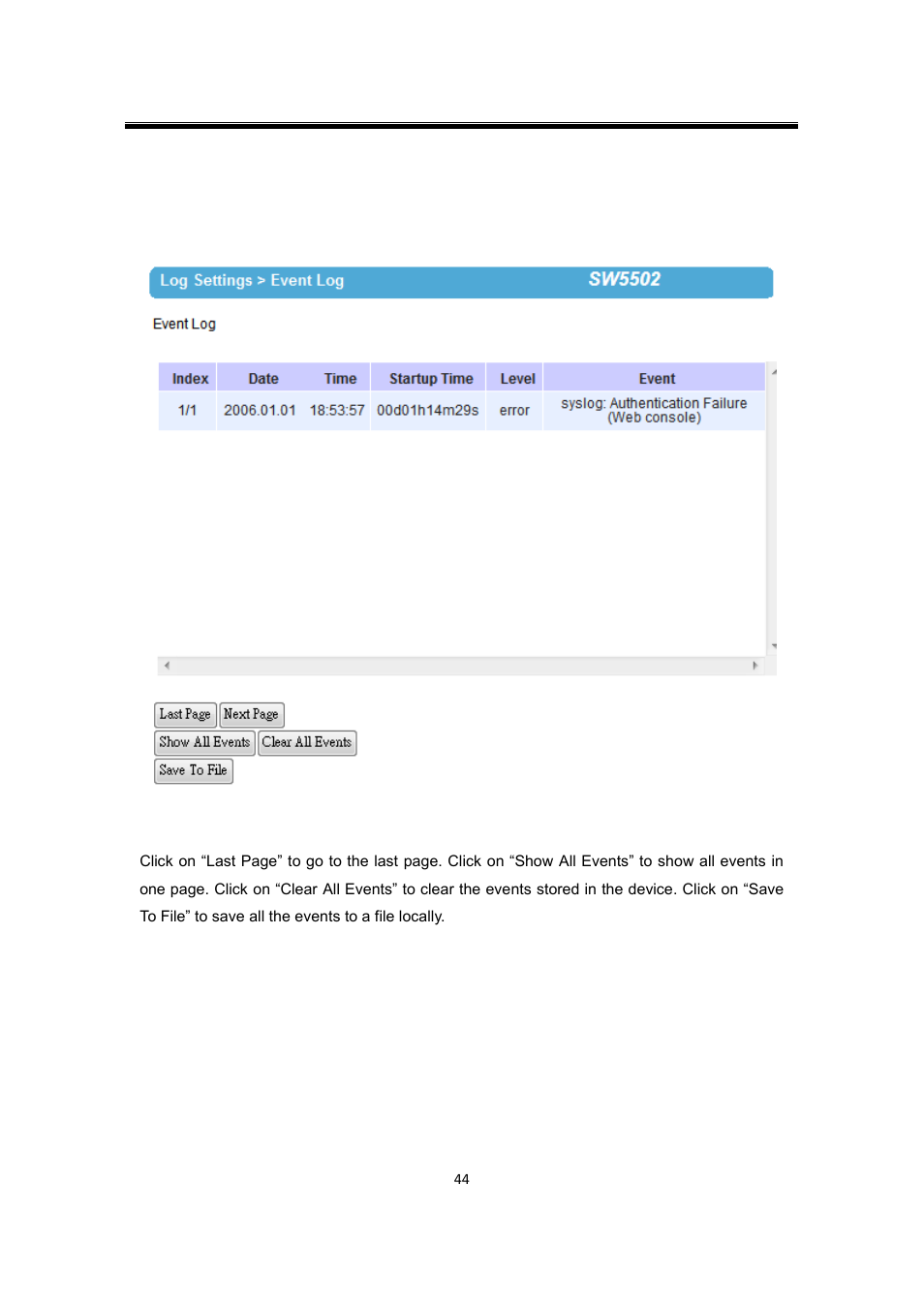 3 event log, Event log | Atop Technology SW550X User manual User Manual | Page 50 / 125