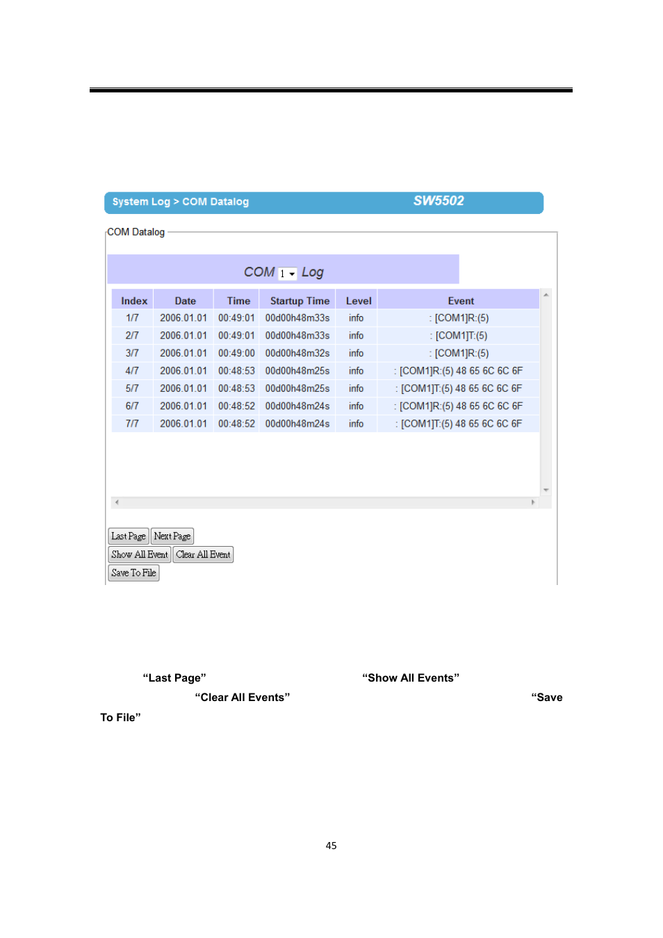 4 com datalog, Com datalog | Atop Technology SW550X User manual User Manual | Page 51 / 125