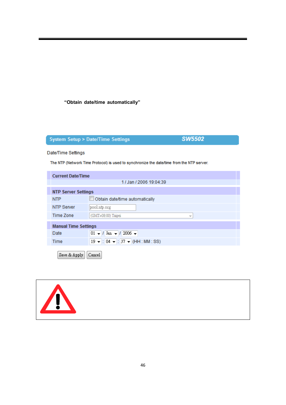 12 system setup, 1 date/time settings, System setup | Date/time settings, Attention | Atop Technology SW550X User manual User Manual | Page 52 / 125