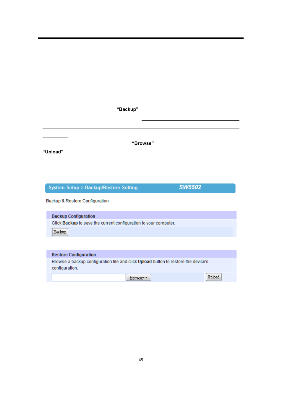 4 backup/restore setting, Backup/restore setting | Atop Technology SW550X User manual User Manual | Page 55 / 125