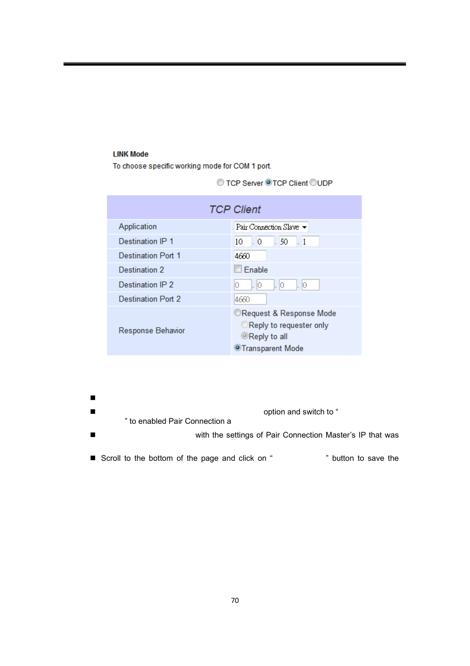 Tcp client application: configure sw550x as a pair, Connection slave | Atop Technology SW550X User manual User Manual | Page 76 / 125