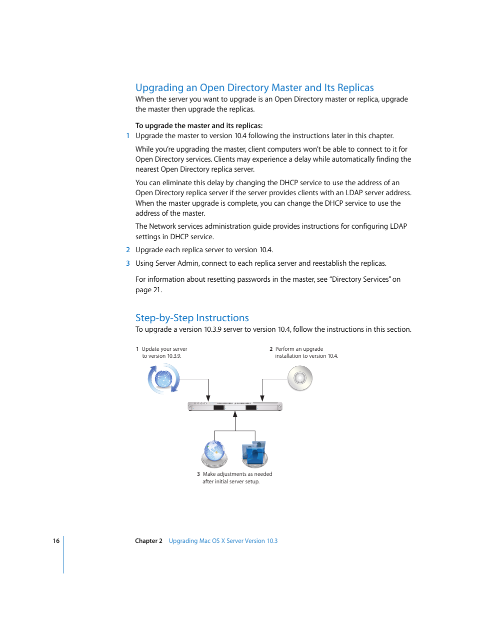 Step-by-step instructions | Apple Mac OS X Server (Upgrading and Migrating For Version 10.4 or Later) User Manual | Page 16 / 97