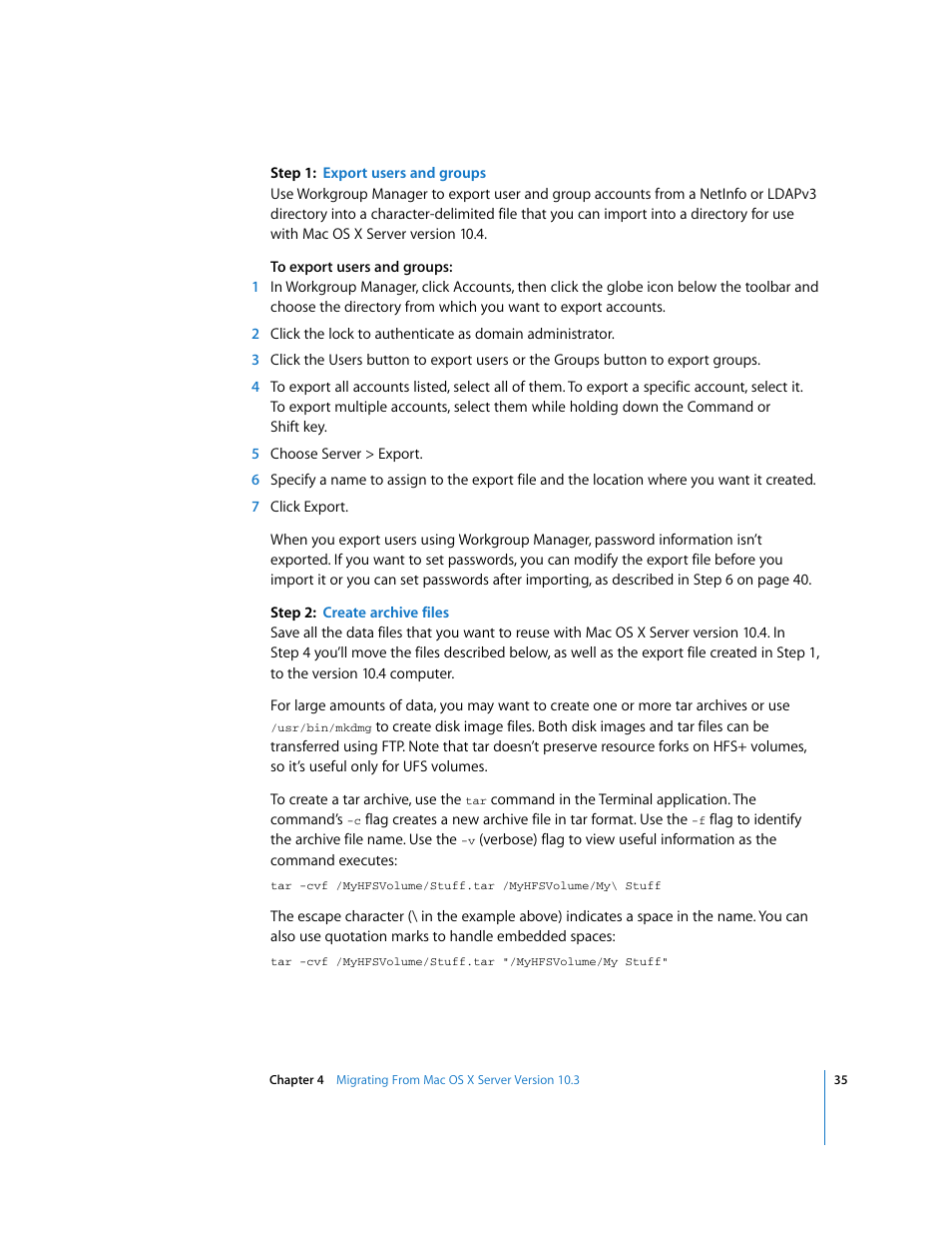 Apple Mac OS X Server (Upgrading and Migrating For Version 10.4 or Later) User Manual | Page 35 / 97