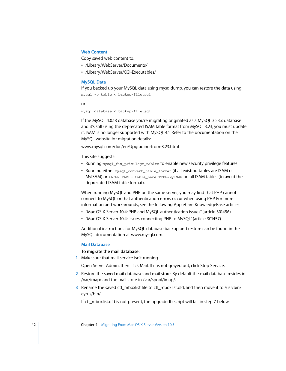 Apple Mac OS X Server (Upgrading and Migrating For Version 10.4 or Later) User Manual | Page 42 / 97