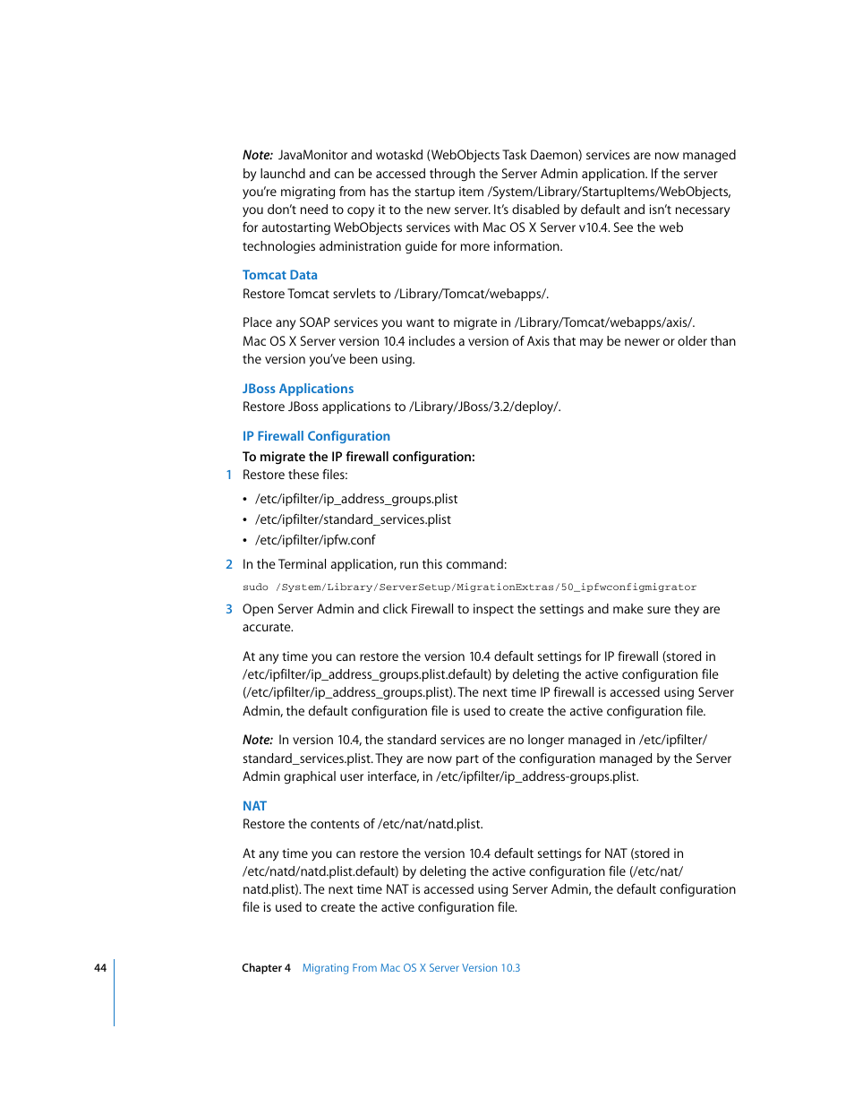 Apple Mac OS X Server (Upgrading and Migrating For Version 10.4 or Later) User Manual | Page 44 / 97
