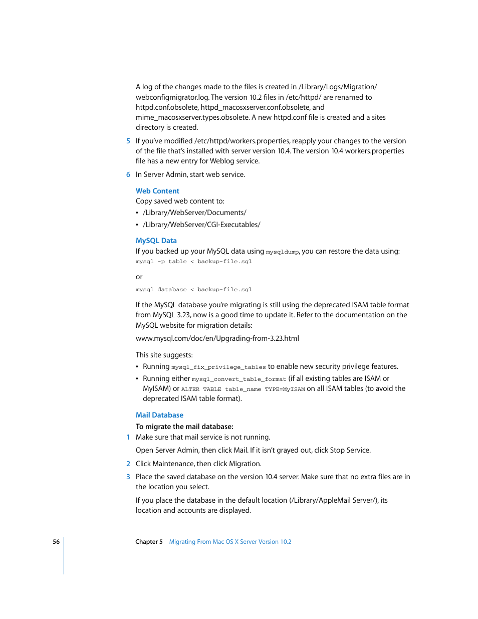 Apple Mac OS X Server (Upgrading and Migrating For Version 10.4 or Later) User Manual | Page 56 / 97