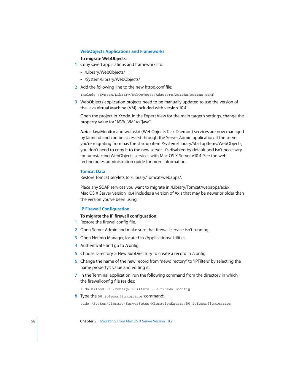 Apple Mac OS X Server (Upgrading and Migrating For Version 10.4 or Later) User Manual | Page 58 / 97