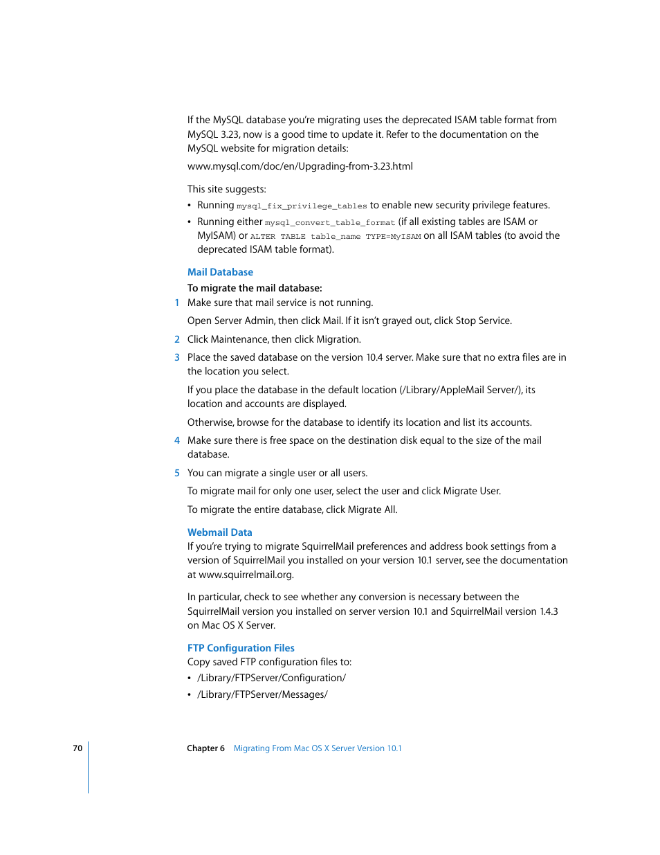 Apple Mac OS X Server (Upgrading and Migrating For Version 10.4 or Later) User Manual | Page 70 / 97