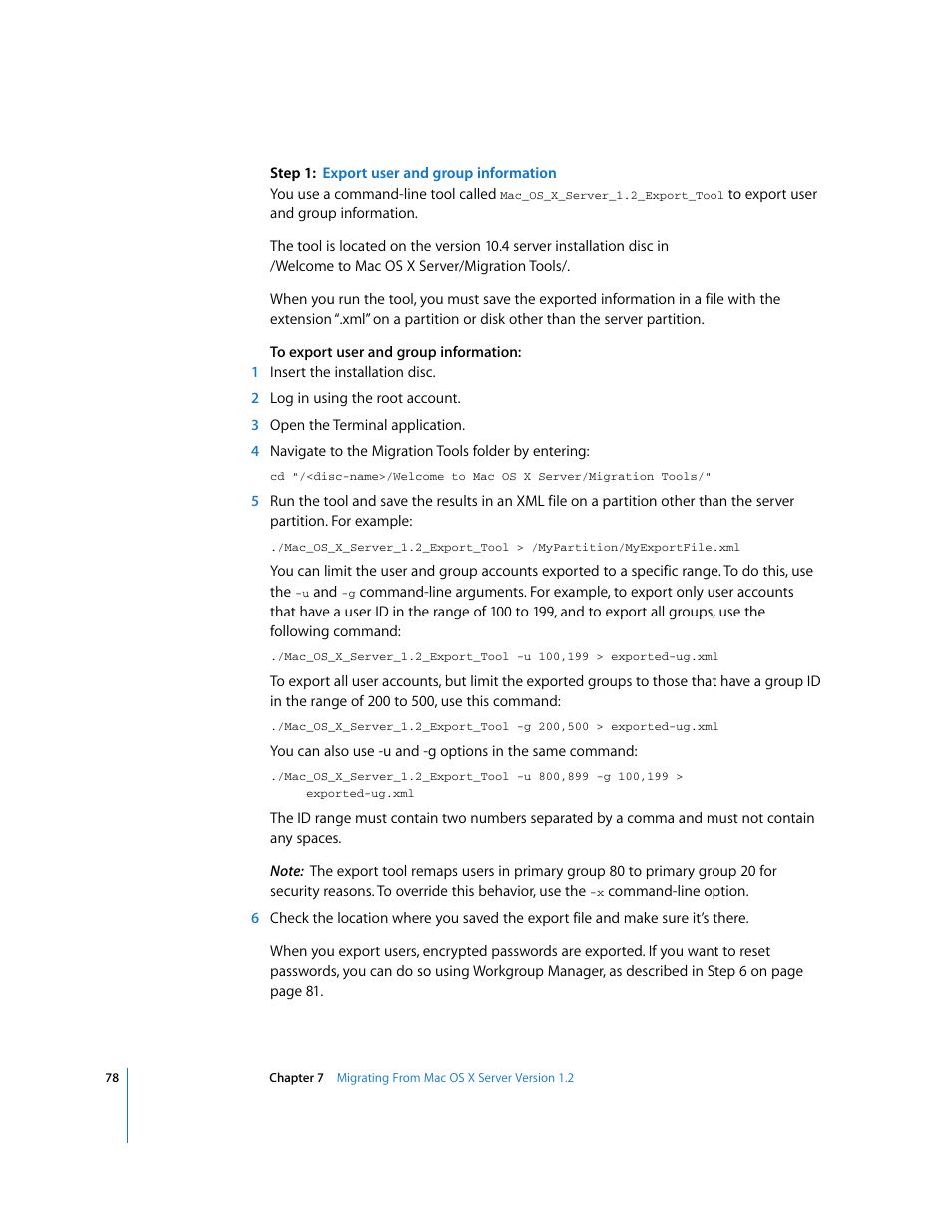 Apple Mac OS X Server (Upgrading and Migrating For Version 10.4 or Later) User Manual | Page 78 / 97