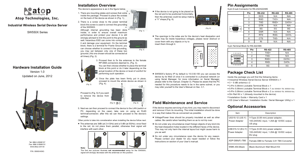 Atop Technology SW550X Installation Guide User Manual | 2 pages