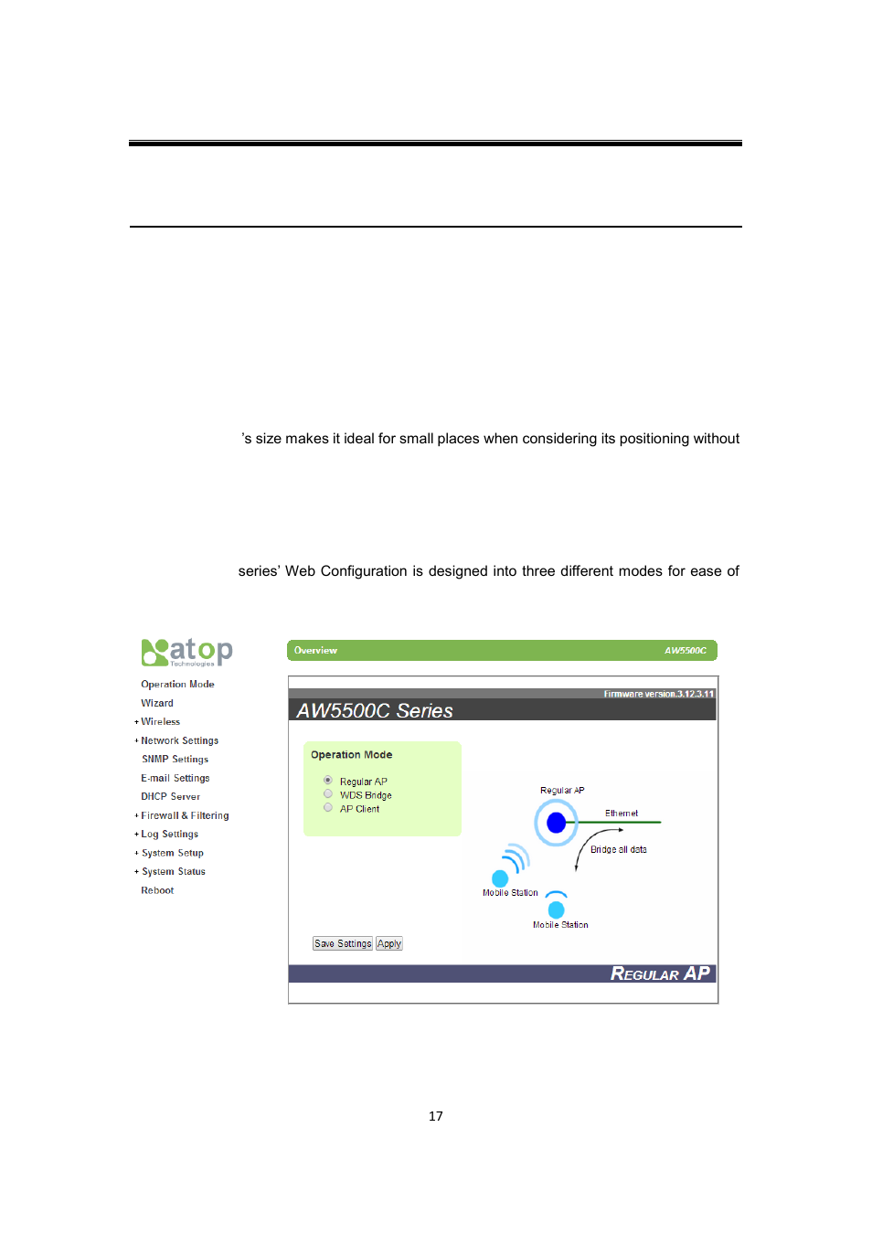 4 web console configuration, 1 overview information, 2 user interface overview | Web console configuration, Overview information, User interface overview | Atop Technology AW5500C User manual User Manual | Page 22 / 104