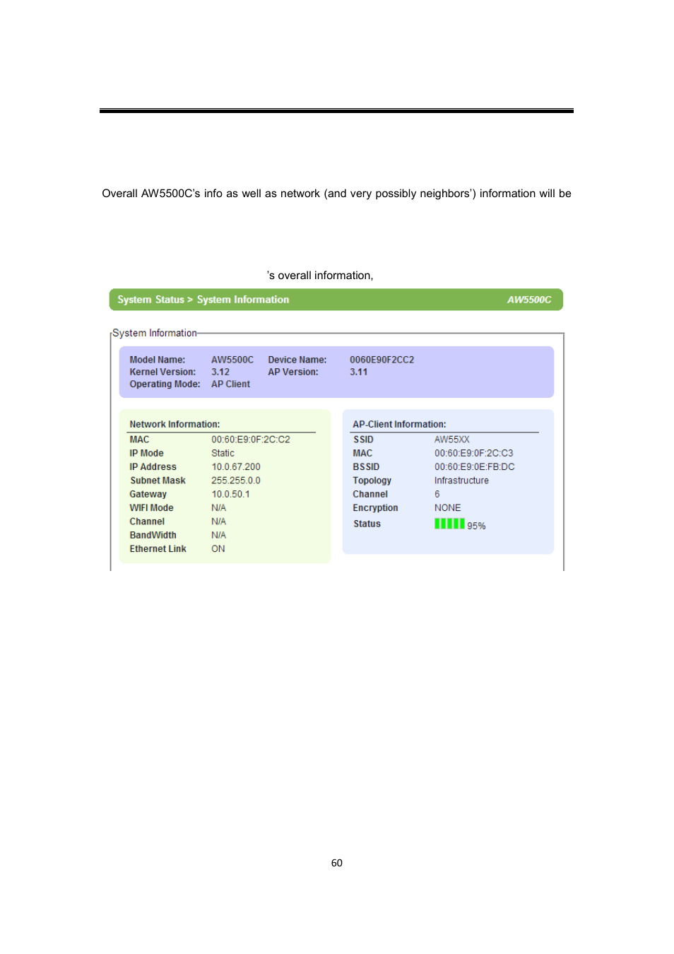 12 system status, 1 system information, System status | System information | Atop Technology AW5500C User manual User Manual | Page 65 / 104