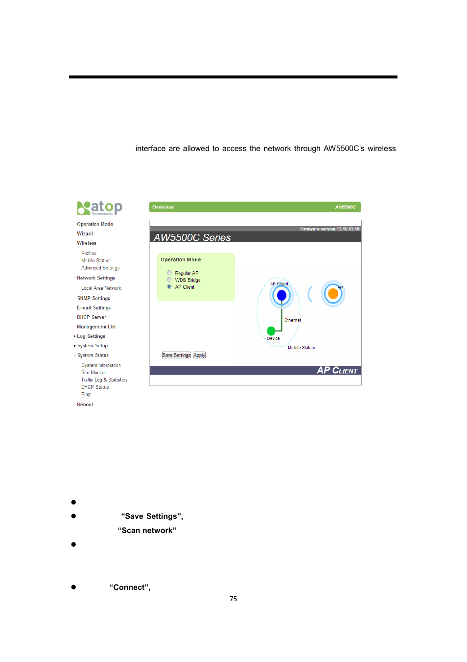 3 ap client mode, Ap client mode | Atop Technology AW5500C User manual User Manual | Page 80 / 104