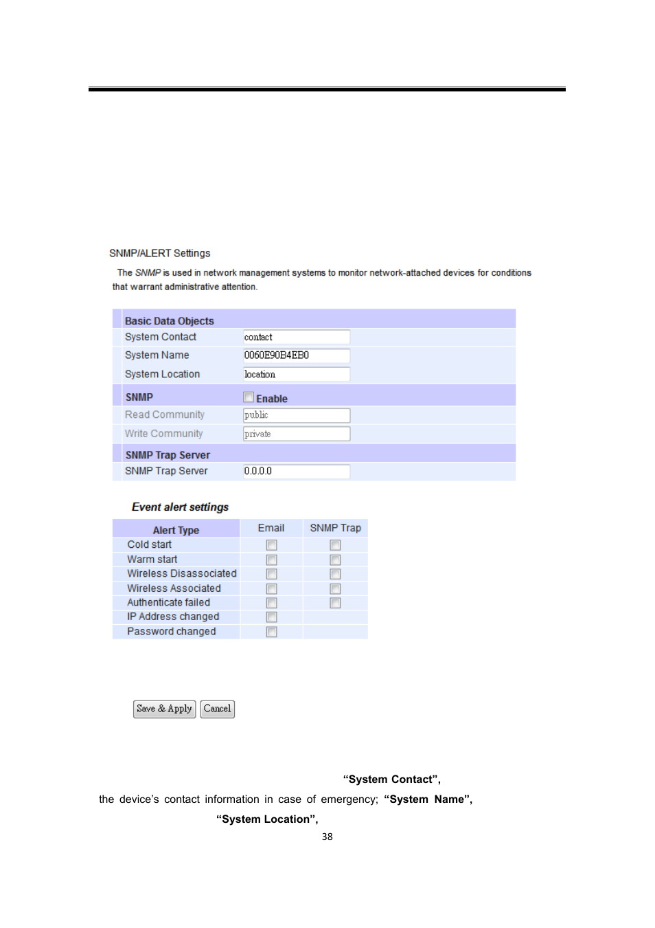 7 snmp/alert settings, Snmp/alert settings | Atop Technology SW550XC User manual User Manual | Page 43 / 124