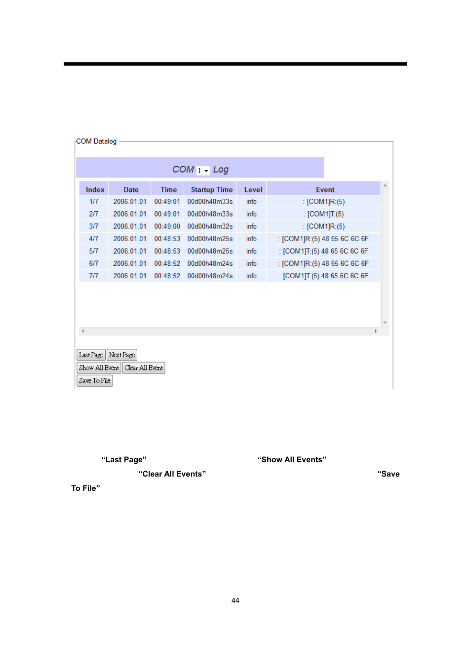 4 com datalog, Com datalog | Atop Technology SW550XC User manual User Manual | Page 49 / 124
