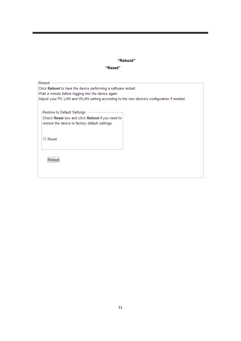 11 reboot and restore default settings, Reboot and restore default settings | Atop Technology SW550XC User manual User Manual | Page 56 / 124