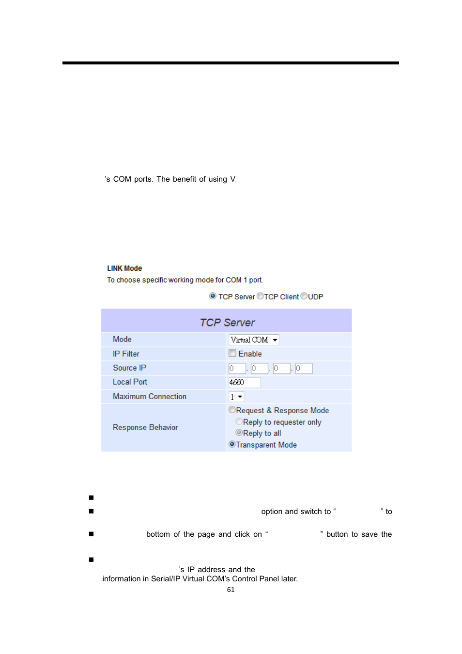 2 link mode applications, 1 tcp server application: enable virtual com, Link mode applications | Tcp server application: enable virtual com | Atop Technology SW550XC User manual User Manual | Page 66 / 124