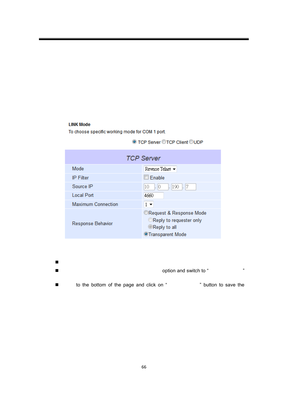 7 tcp server application: enable reverse telnet, Tcp server application: enable reverse telnet | Atop Technology SW550XC User manual User Manual | Page 71 / 124