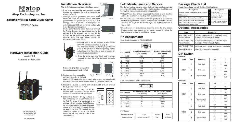 Atop Technology SW550XC Installation Guide User Manual | 2 pages
