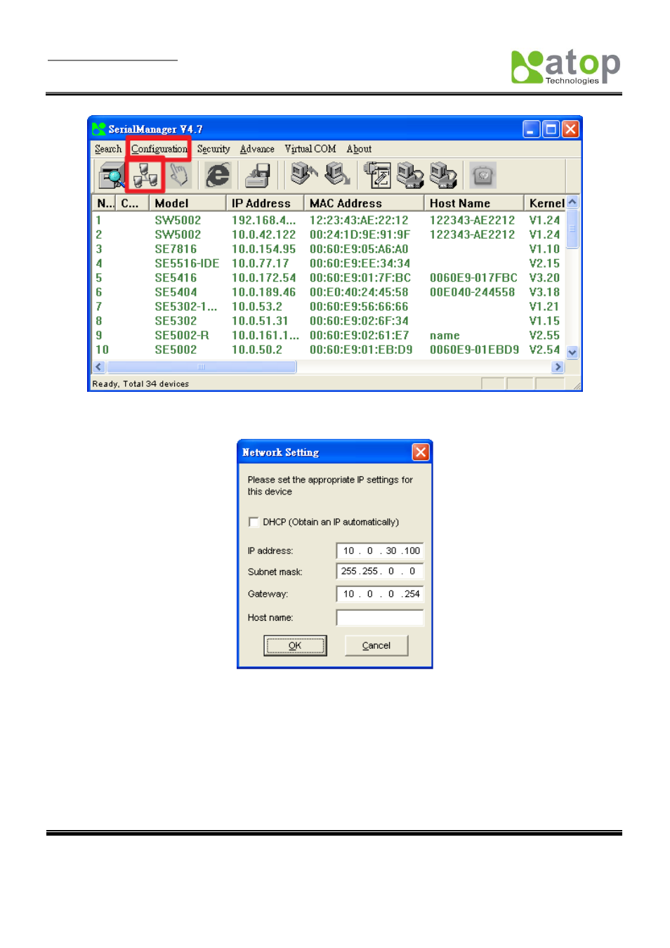 Auto ip (dynamic ip) | Atop Technology SE5001 Series User Manual | Page 15 / 100
