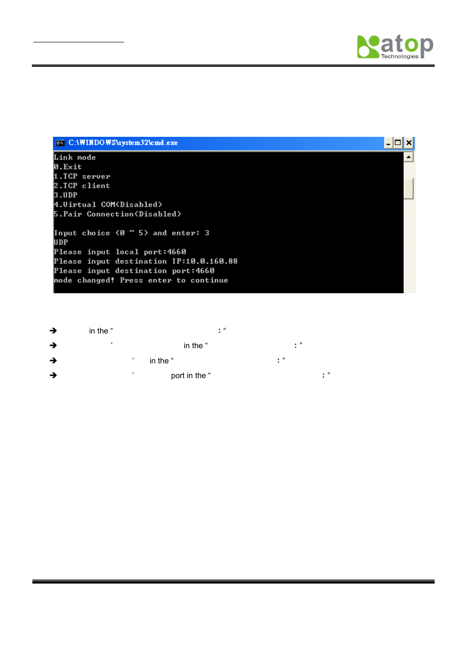 Configure se5001 as udp, Enable / disable virtual com | Atop Technology SE5001 Series User Manual | Page 22 / 100