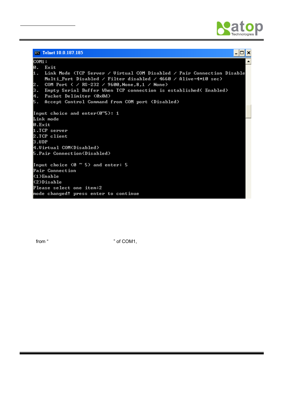 Com port setting | Atop Technology SE5001 Series User Manual | Page 24 / 100