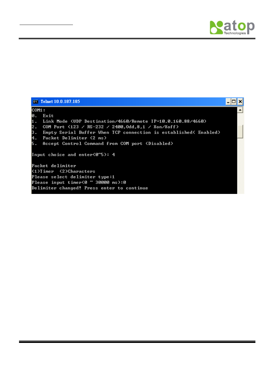 Setting packet delimiter | Atop Technology SE5001 Series User Manual | Page 26 / 100