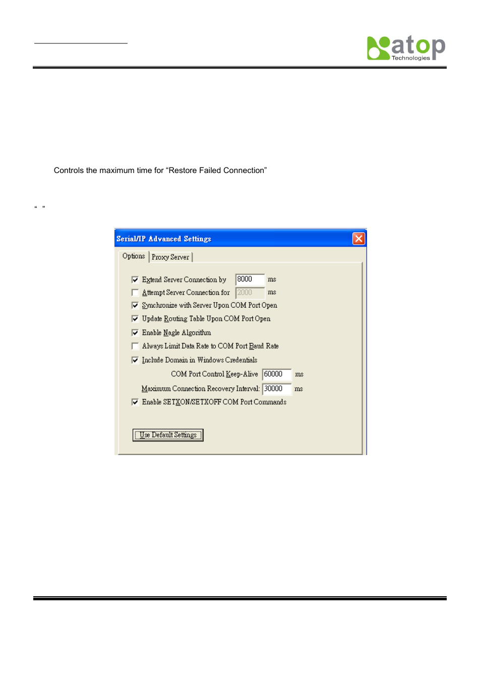 6 using serial/ip with a proxy server | Atop Technology SE5001 Series User Manual | Page 63 / 100