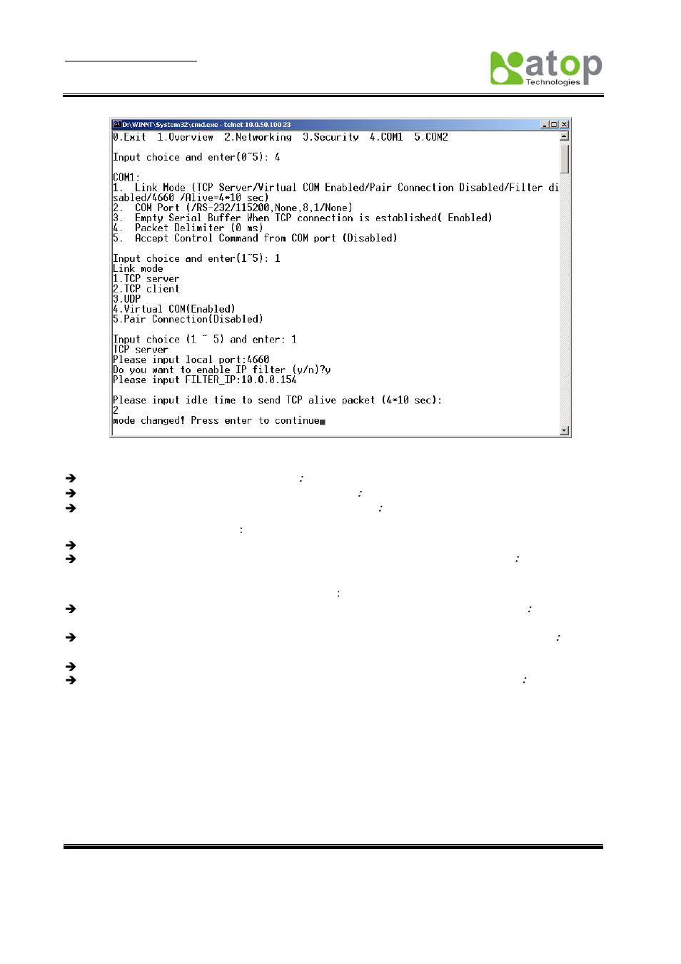 Link mode-tcp server setup, Fig. 15 | Atop Technology SE5002 User manual User Manual | Page 17 / 60