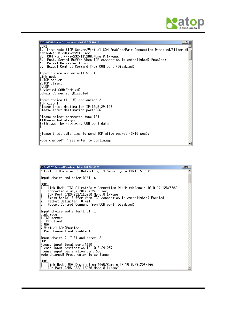 Link mode-tcp client setup, Link mode-udp client setup, Fig. 16 | Fig. 17 | Atop Technology SE5002 User manual User Manual | Page 18 / 60