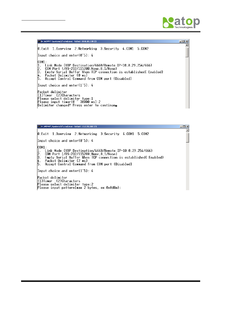 Setting packet delimiter timer, Setting packet delimiter-character pattern, 3 configuring using web browser | 1 log in, Fig. 20, Fig. 21 | Atop Technology SE5002 User manual User Manual | Page 20 / 60