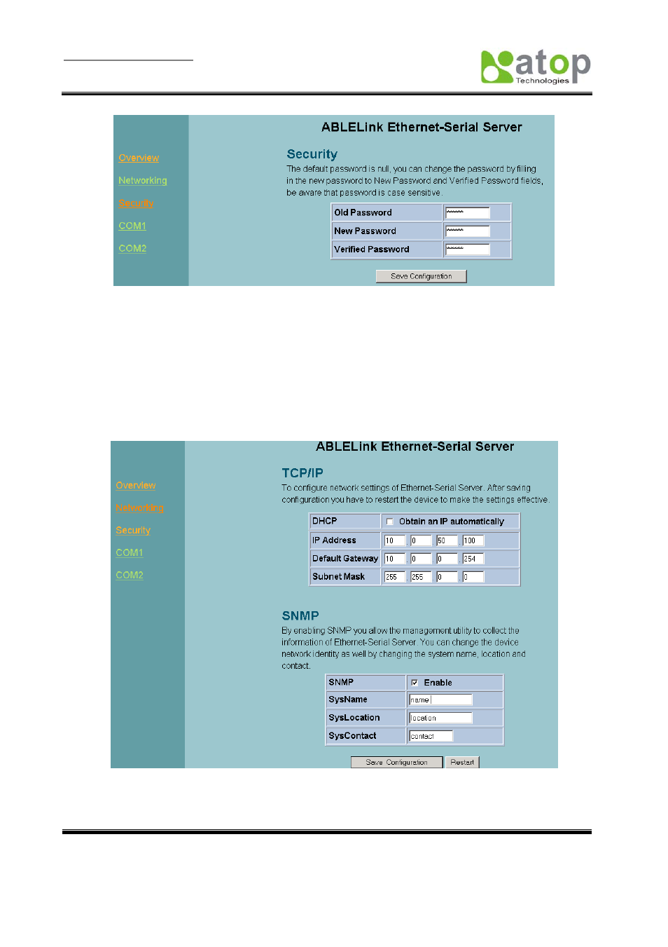 Change the password, 3 networking, Network setup | Fig. 24, Fig. 25 | Atop Technology SE5002 User manual User Manual | Page 22 / 60