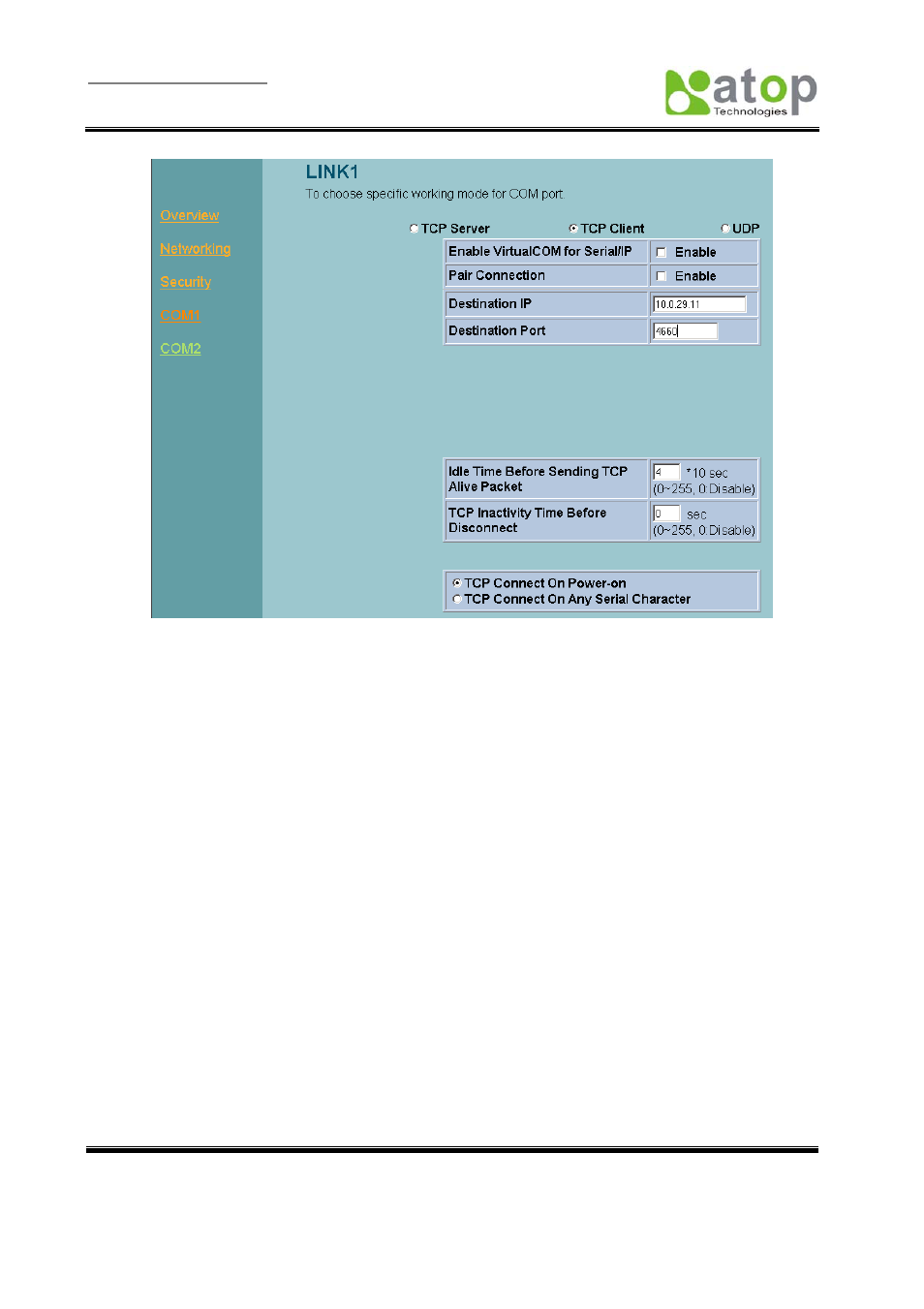 Com1 setup-tcp client, 6 pair connection(tunneling mode), Fig. 27 | Atop Technology SE5002 User manual User Manual | Page 25 / 60