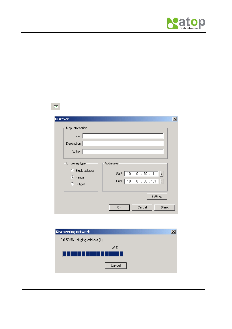 Snmp setup, 1 snmp network management platform, 2 using networkview: an example | Ip address searching, Searching progress, Snmp, Etup, Fig. 40, Fig. 41 | Atop Technology SE5002 User manual User Manual | Page 33 / 60