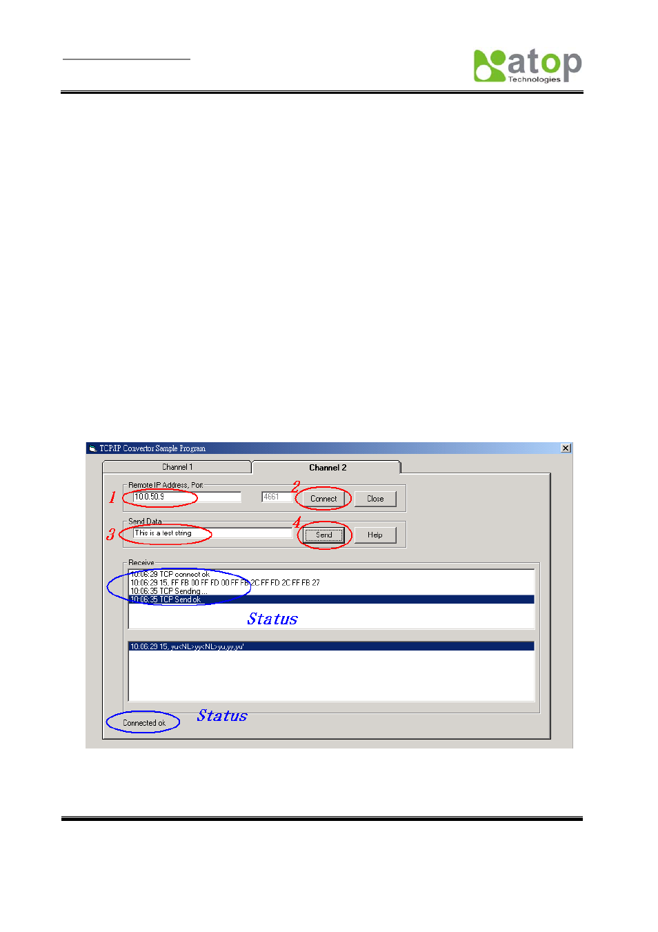 1 preparing system, 2 running sample program, 1 tcptest in visual basic | Riting, Pplications | Atop Technology SE5002 User manual User Manual | Page 35 / 60