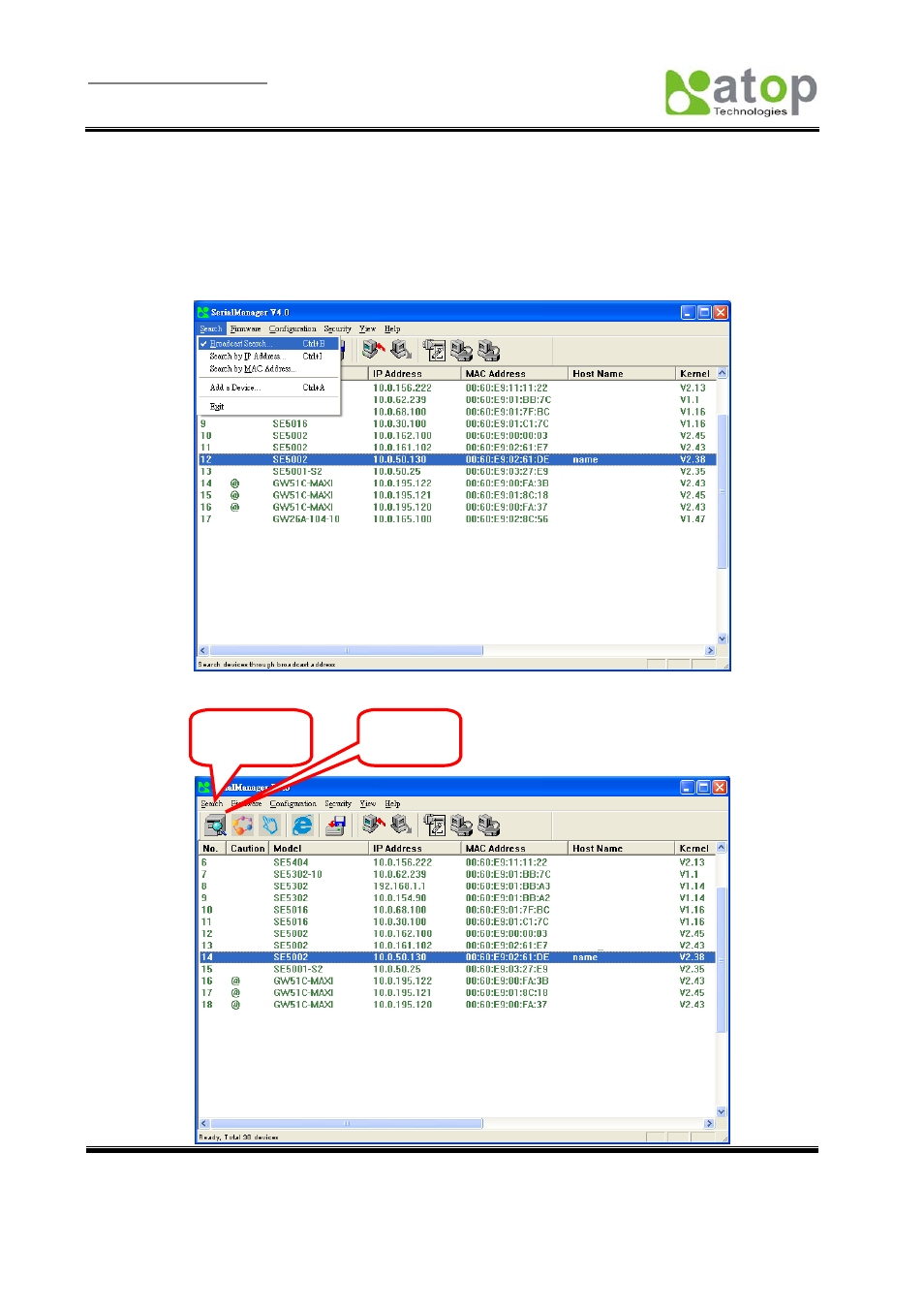 D.3. functions, D.3. functions d3.1 device search | Atop Technology SE5002 User manual User Manual | Page 46 / 60