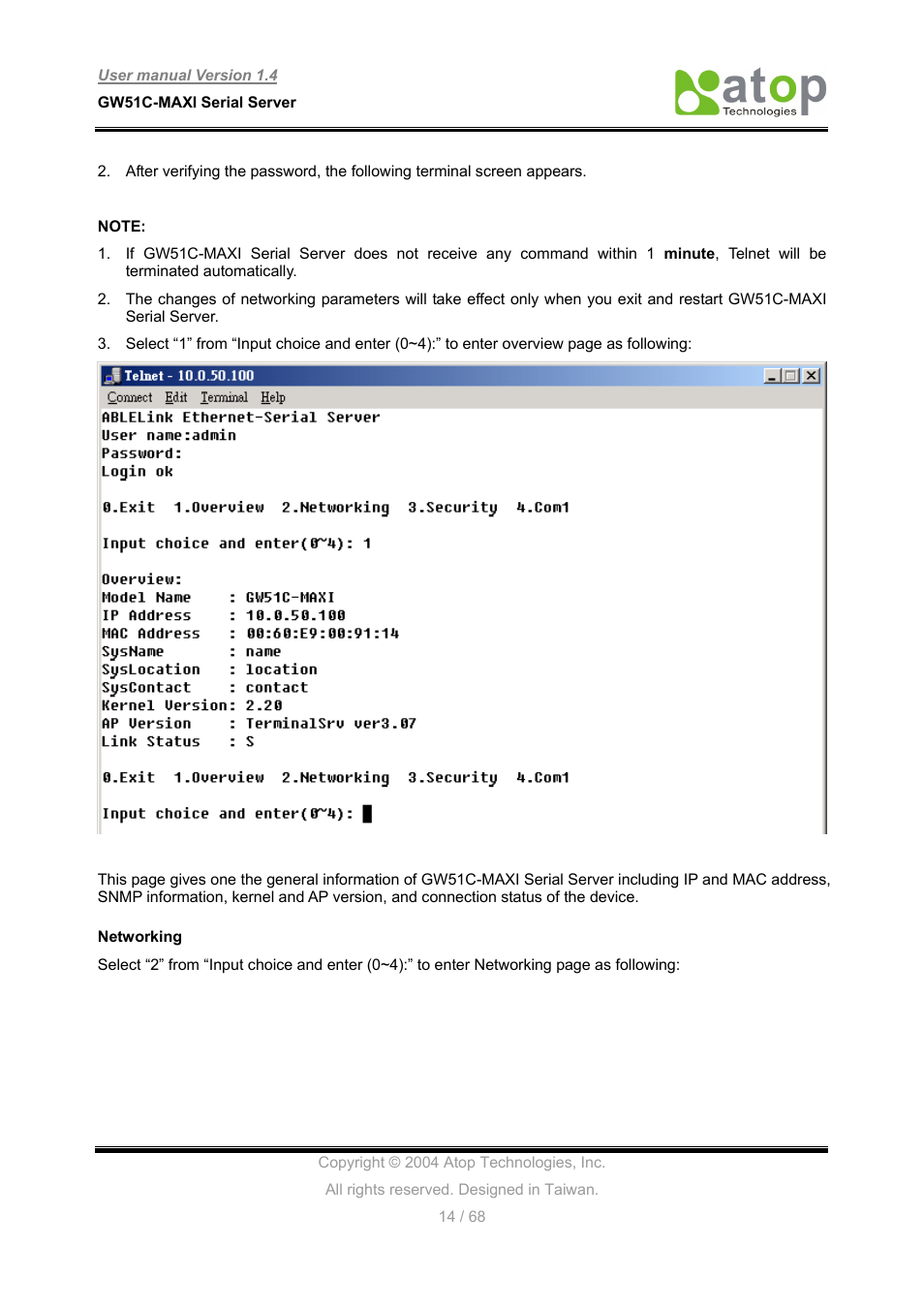 Atop Technology GW51C-MAXI-WDT User manual User Manual | Page 15 / 68