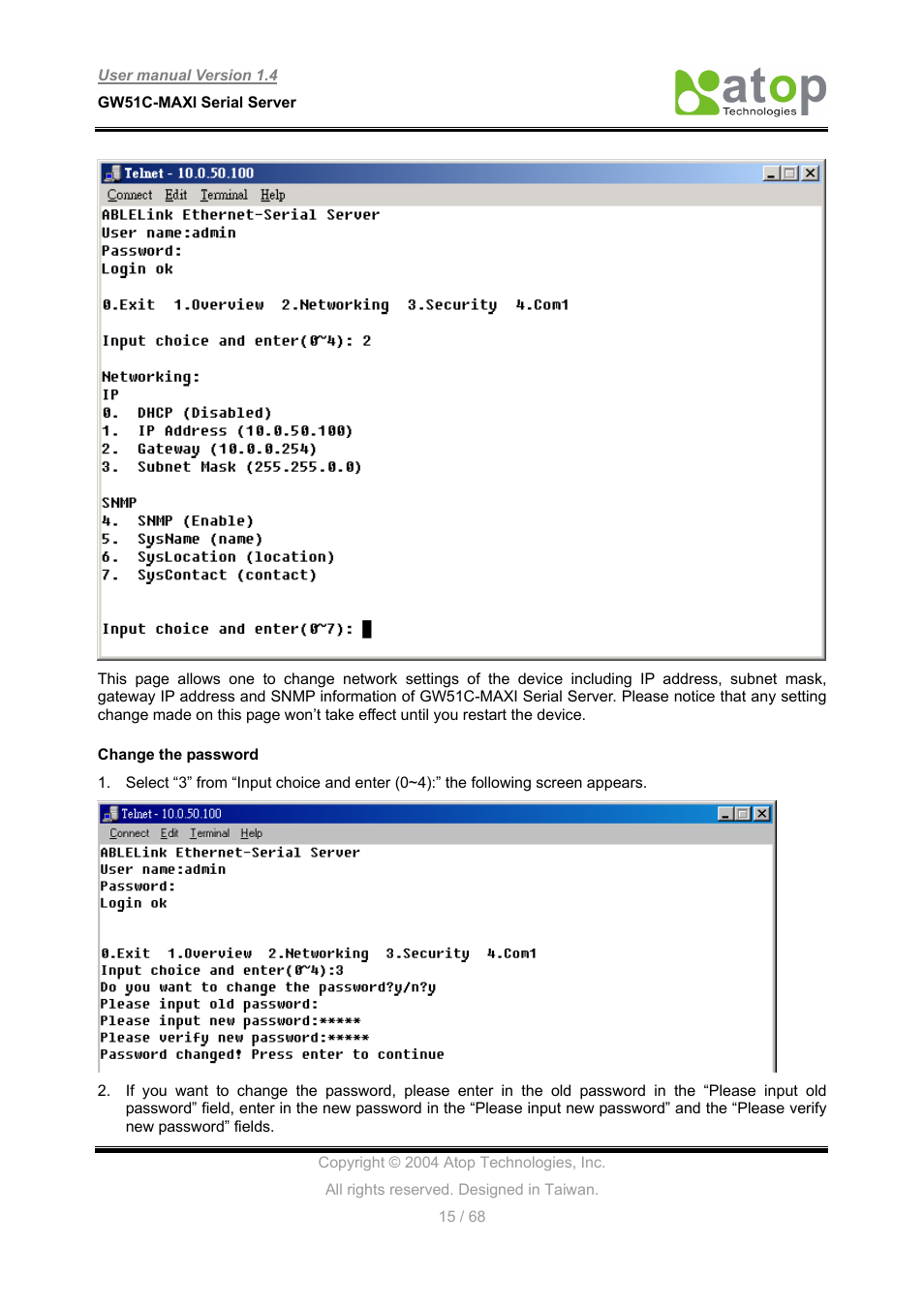 Atop Technology GW51C-MAXI-WDT User manual User Manual | Page 16 / 68